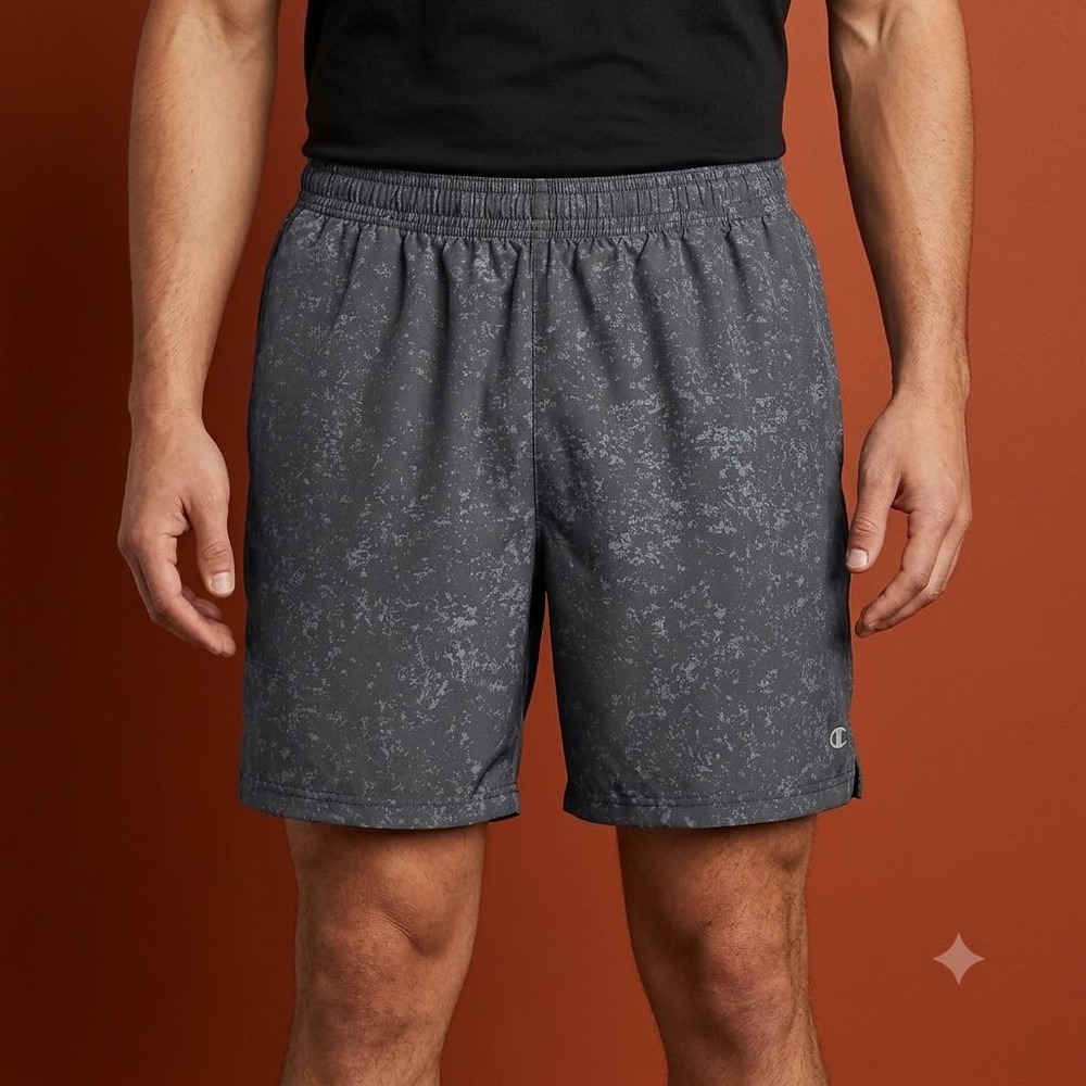 Champion Athletic Shorts Mens 2XL Black Gray Print‎ Elastic Waist